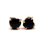 Natural Black Onyx Heart Shape Stud Earrings Unique Gold Jewelry
