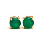 Natural Green Onyx Round Gemstone Gold Stud Earrings Anniversary Gift