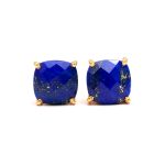 Natural Lapis Lazuli Cushion Gold Stud Earrings Birthstone Jewelry