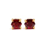 Natural Mozambique Garnet Hexagon Stud Earrings Unique Gold Jewelry
