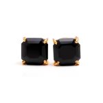 Natural Black Onyx Octagon Birthstone Stud Earrings Dainty Gold Jewelry