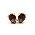 Natural Smoky Quartz Pear Shape Gold Stud Earrings Birthday Gift For Love