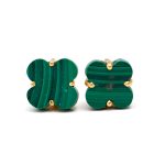 Natural Malachite Clover Vintage Stud Earrings Unique Gold Jewelry For Her