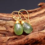 Natural Prehnite Teardrop Dangle Handmade Gold Earrings Birthday Gift