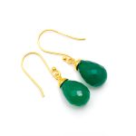 Natural Green Onyx Teardrop Dangle Briolette Earring Gold Jewelry For Her