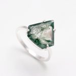 Natural Moss Agate Shield Shape Boho Ring 925 Sterling Silver Unique Jewelry