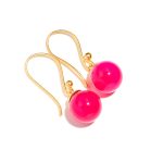 Natural Hot Pink Chalcedony Ball Dangle Earrings 14K Gold Wedding Jewelry For Her