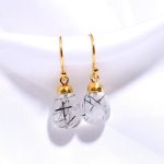 Natural Black Rutile Quartz Teardrop Dangle Earrings 14K Gold Jewelry For Women