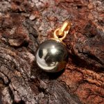 Natural Money Pyrite Ball Shape Cabochon Pendant 14K Gold Wedding Jewelry