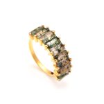 Natural Moss Agate Baguette Shape Anniversary Ring 14K Gold Designer Jewelry