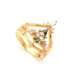 Natural Moss Agate Kite Crown Design Ring 14K Gold Handmade Jewelry Wedding Gift