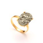 Natural Pyrite Oval Shape Vintage Ring 14K Gold Unique Jewelry Anniversary Gift