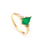 Natural Green Onyx Kite Engagement Ring 14K Gold Boho Jewelry Gift For Women