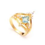 Natural Sky Blue Topaz Kite Crown Wedding Ring 14K Gold Unique Jewelry