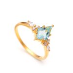 Natural Sky Blue Topaz Kite Shape Ring Wedding Gold Ring For Her