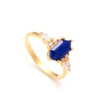 Natural Lapis Lazuli Elongated Hexagon Shape Ring 14K Gold Jewelry For Lovers