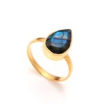 Natural Rainbow Labradorite Pear Shape Ring 14K Gold Jewelry Birthday Gift