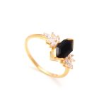 Natural Black Onyx Elongated Hexagon Shape Ring 14k Gold Unique Jewelry