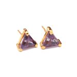 Purple Alexandrite Triangle Shape Stud Earrings 14K Gold Handmade Jewelry