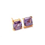 Purple Alexandrite Octagon Shape Stud Earrings 14K Gold Vintage Jewelry For Him
