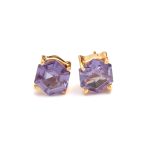 Alexandrite Hexagon Shape Minimalist Stud Earrings 14K Gold Handmade Jewelry