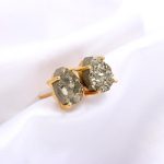 Natural Pyrite Pear Shape Stud Earrings 14K Gold Statement Jewelry For Wife