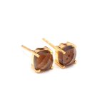 Natural Smoky Quartz Cushion Shape Stud Earrings 14K Gold Designer Jewelry