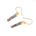 Natural Oyster Turquoise Baguette Dangle 14K Gold Earrings Vintage Jewelry