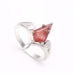 Natural Strawberry Quartz Kite Shape 925 Sterling Silver Ring Vintage Jewelry For Her