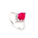 Natural Hot Pink Chalcedony Kite Shape Vintage Ring 925 Sterling Silver Jewelry For Wife
