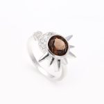 Natural Smoky Quartz Round Shape Moon & Sun Design Ring 925 Sterling Silver Jewelry For Lover
