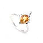 100% Natural Citrine Pear Shape Bohemian Ring 925 Sterling Silver Jewelry For Wife