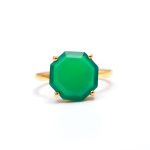 Natural Green Onyx Octagon Handmade Gold Ring Vintage Jewelry For Her