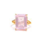 Natural Rose Quartz Octagon Shape Healing Gold Men's Ring Boho Jewelry Birthday Gift