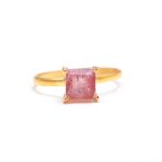 Natural Strawberry Quartz Square Shape Stackable Ring Gold Jewelry For Women