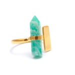 Natural Amazonite Pencil Shape Ring Healing Gold Jewelry Gift For Women