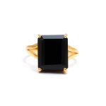 Natural Black Onyx Octagon Bohemian Ring Unique Gold Jewelry Birthday Gift For Him