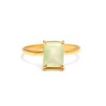 Natural Prehnite Square Shape Ring Boho Gold Jewelry For Him Unique Gift