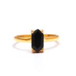 Natural Black Onyx Elongated Hexagon Gold Ring Jewelry For Men Boho Gift