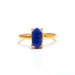 Natural Blue Lapis Lazuli Elongated Hexagon Gold Ring Healing Jewelry For Wife