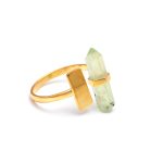 AAA Natural Prehnite Pencil Shape Healing Ring Gold Jewelry Birthday Gift