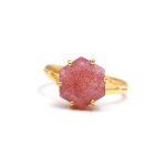 Natural Strawberry Quartz Hexagon Shape Dainty Ring Gold Jewelry Gift For Him