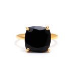 Natural Black Onyx Cushion Shape Statement Ring Gold Jewelry Wedding Gift