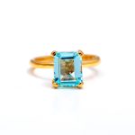 Natural Sky Blue Topaz Octagon Bohemian Ring Vintage Gold Jewelry For Him