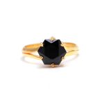 Natural Black Spinel Hexagon Cut Ring Unique Gold Jewelry Ring For Women