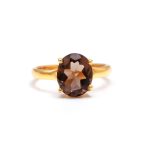 Natural Smoky Quartz Oval Shape Minimalist Ring Gold Jewelry For Him Gifts