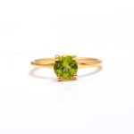 Natural Peridot Round Stone Delicate Ring Handmade Gold Jewelry Gift For Bridesmaids
