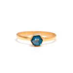 Natural London Blue Topaz Hexagon Ring Vintage Gold Jewelry Wedding Gift