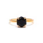 Natural Black Onyx Hexagon Healing Crystal Ring For Men Delicate Gold Jewelry