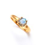 Natural Blue Fire Labradorite Minimalist Hexagon Ring Handmade Gold Jewelry For Her
